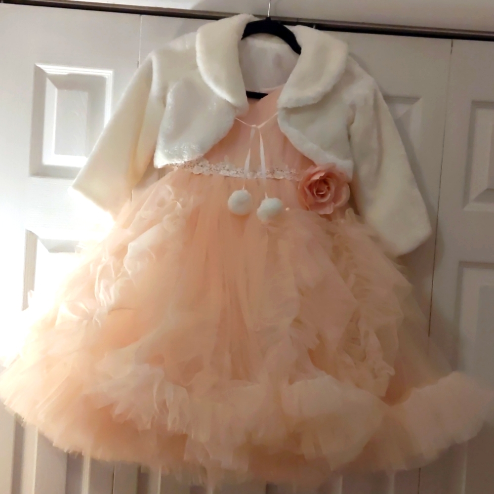 Girls Tulle Dress with Faux Fur Bolero